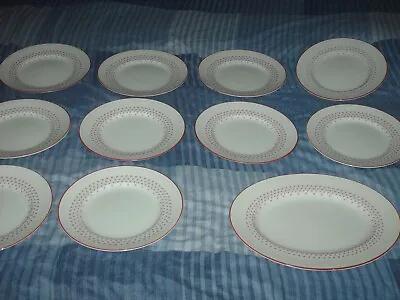 10 Mason`s Ironstone Manhattan Dinner Plates & Oval Platter Pink/white Retro Cri • £72