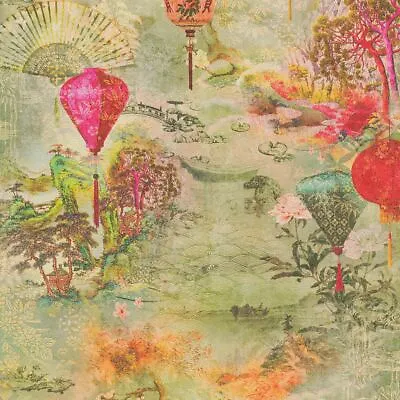 Asian Fusion Lantern AS Creation Wallpaper Shiny Multi 37466-1 Japanese Scene • £26.99