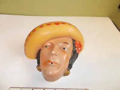 Vintage Chalkware Art Mexican Woman Sombrero  String Holder Hand Painted • $49