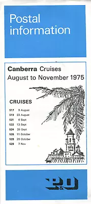 P&O Orient Lines Leaflet Postal Information SS CANBERRA 1975 • £1.45