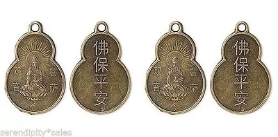 25 QUAN YIN Focal Pendant Charm Antique Brass Finish 2-sided 33x22mm Blessings • $13.18
