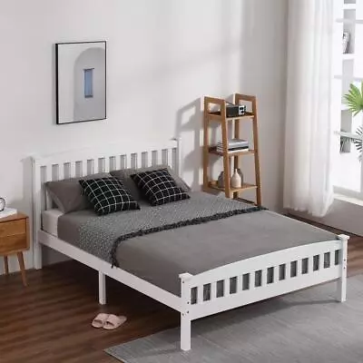 Full Size Modern Bedroom Wooden Platform Bed Frame With Wooden Slat Headboard • $129.99