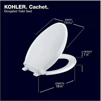 KOHLER Cachet Elongated Antimicrobial Soft Close Front Toilet Seat In White • $33.99