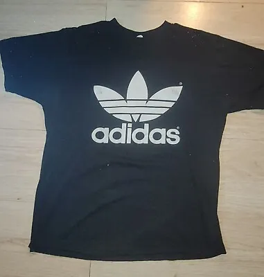 A1 Vintage 90s Adidas Trefoil  T Shirt Adult XL Black 50/50 Single Stitch Mens • $29.50