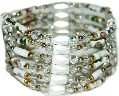 Magnetic Hematite Wrap Cloisonne Crystal 35  Anklet Necklace Bracelet White • $11.14