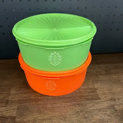 Vintage Tupperware Servalier Round Canister Set Green And Orange Round • $24.99