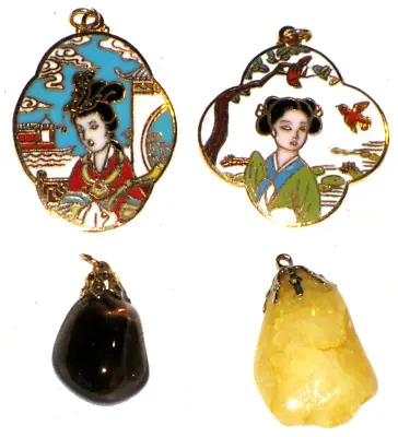 Lot Of 4 Pendants Gold Plated Picture Asian Art Amethyst Yellow Gem Stone • $32.99
