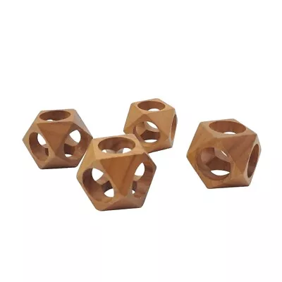 Mid-Century Modern Wooden Geometric Napkin Rings 4 Set Octagon Carved Wood 2  • $38