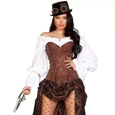 Steam Punk Costume Victorian Chain Corset Ruffled Crop Top Tiered Skirt Set 4917 • $144.49