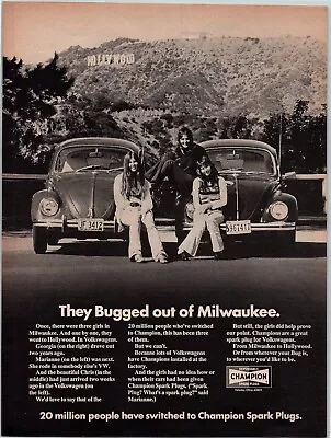 1972 CHAMPION SPARK PLUGS VW Beetle Hollywood Ephemera Art Décor 70's Print Ad • $12.95