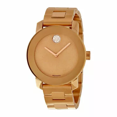 Movado Bold Glitter Dial Rose Gold IP Stainless Steel Womens Swiss Watch 3600335 • $350