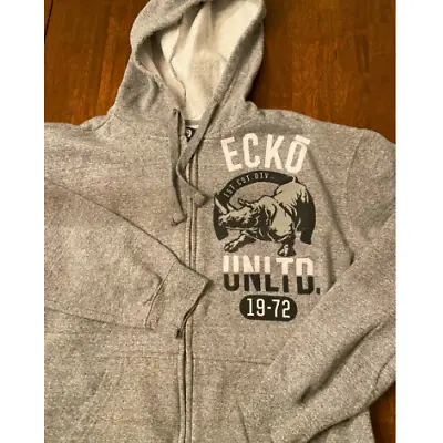 Y2K Ecko Unltd Mens Gray Full Zip Up Hoodie Jacket Size L Rhino Logo • $22.99