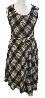 £14.95 • Buy MONSOON WOMENS BLACK BEIGE CHECK PRINT WOOL MIX FIT FLARE DRESS 10 UK 90s 01 Y2K
