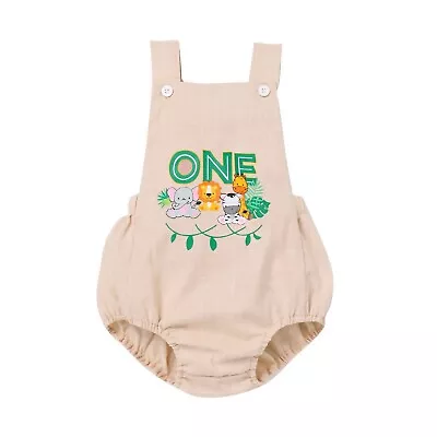 Jungle Animals One Jumpsuit Jungle Safari 1st Birthday Outfit Cake Smash Romper • $49.95