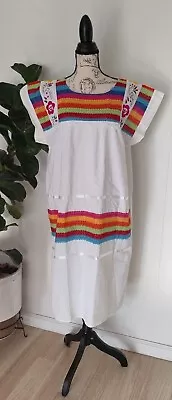 Mexican Tunic Midi Dress Hand Embroidered Peasant Casual Party Size XL-2XL • $28.99