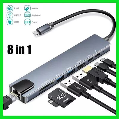 8-in-1 USB-C Hub Adapter Type-C Hub HDMI For MacBook Pro/Air IPad Pro Laptop US • $16.85