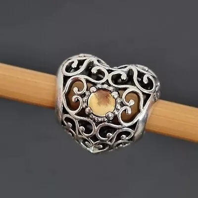 $44 • Buy Pandora November Citrine Signature Open Heart Birthstone Charm 791784 Free Post