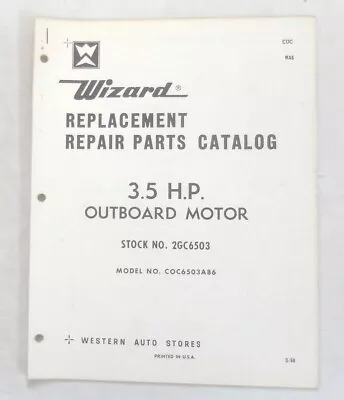 1968 Wizard  3.5 H.p. Outboard Boat Motor Parts Catalog Book Original   • $19.95