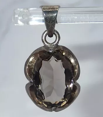 VINTAGE STERLING SILVER (925) SMOKEY QUARTZ PENDANT - FACETED - MEXICO - 6.22 G • $69.99