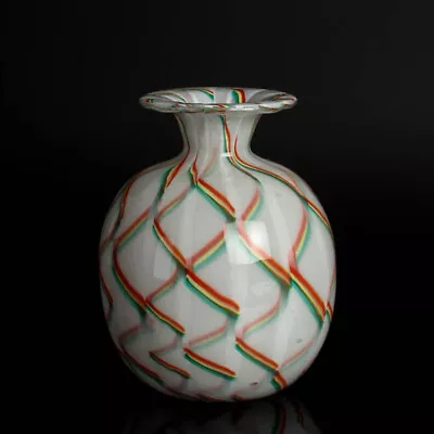 Murano Glass Vase Venini Calabash James Carpenter Approx. 1970 White Multicolour • $650.46