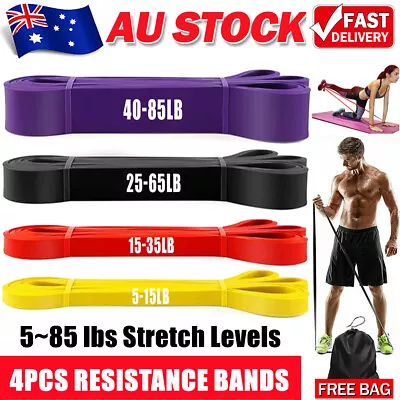 Set Of 4 Resistance Yoga Bands Heavy Duty Pull Up Band Body Exercise Fitness Gym • $19.59