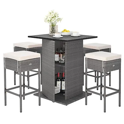 5 PCS Outdoor Wicker Bar Table Set W/Hidden Storage Shelves Bar Table  Stools • $299.99