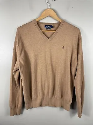 Polo Ralph Lauren Sweater Mens XL Tan Brown V-Neck Pima Cotton • $34.63