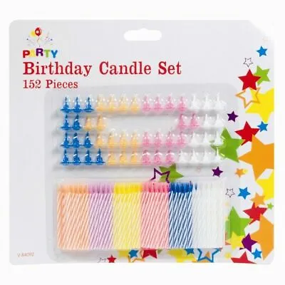 152 Birthday Candle Set Kids Party Cake Candles Holders Decorations Colours UK • £3.75