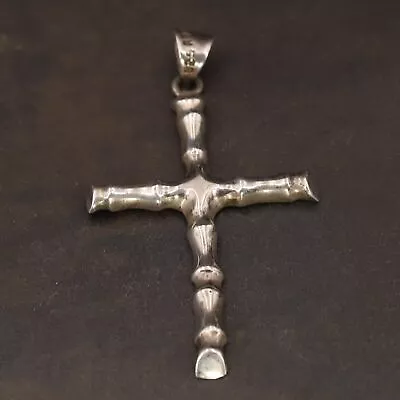 VTG Sterling Silver - MEXICO Bamboo Link Cross Necklace Pendant - 8g • $7.50