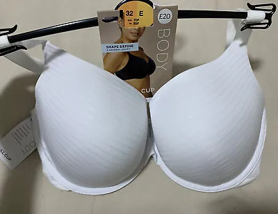 M&S BODY SHAPE DEFINE UNDERWIRED  NATURAL UPLIFT FULL CUP Bra In WHITE Size 32E • £11.99