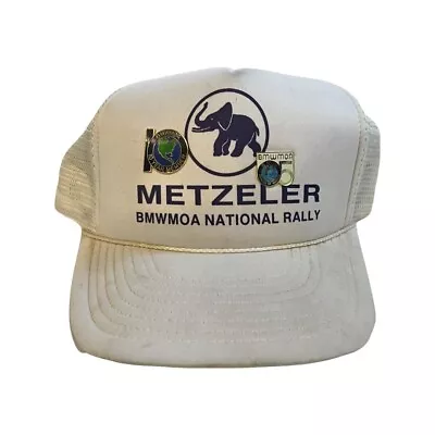 Vintage 90s BMW Metzeler Motorcycle Rally SnapBack Cap Hat White Biker 2 Bmw Pin • $33.80