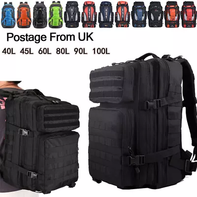 45 60L 80L 90L 100L Hiking Camping Backpack Waterproof Travel Large Rucksack Bag • £17.99