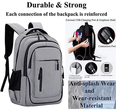 School Bags Travel Laptop Backpack 15.6 Inch Large Office USB Charging Port IPad • $97.89
