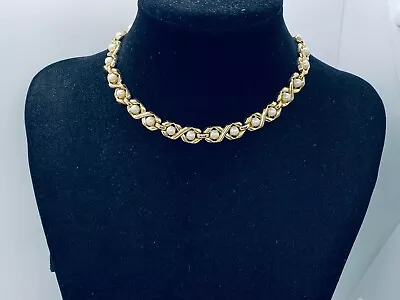 Vtg. Crown Trifari A. Philippe Faux Pearl & Trifanium Wavy Choker Necklace 383 • $21.50