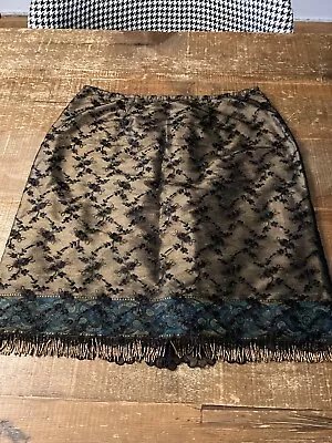 Johanne Beck Unique Lace Overlay Silk Skirt With Bottom Bead Fringe Detail Sz6 • $18