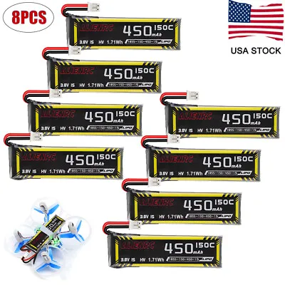 8x450mAh 1S HV 3.8V LiPo Battery 150C JST-PH 2.0 PowerWhoop MCPX Plug For RC Car • $29.43