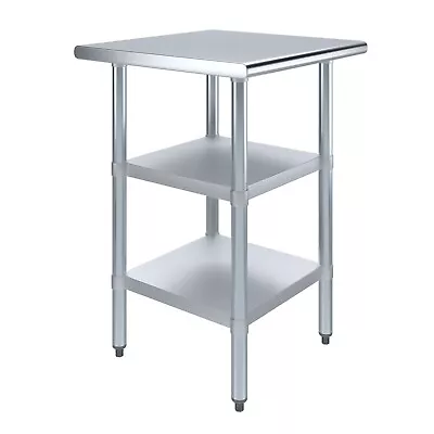 24 In. X 24 In. Stainless Steel Work Table With 2 Shelves | Metal Utility Table • $214.95