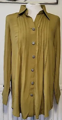 Beautiful Women Cotton Linen Tunic Shirt Blouse Olive Green Size 14UK • £24.99