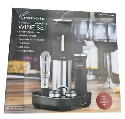 Rabbit Electric Wine Opener Set 8 Piece Set W/Foil Cutter Aerator Stoppers NEW • $29.99