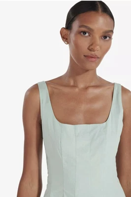 $185 • Buy NWT STAUD Wells Cotton Poplin Fit & Flare Dress In Sage Green 6