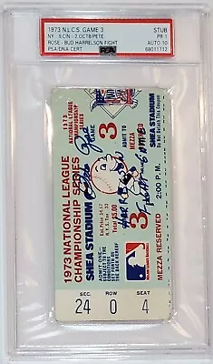 PETE ROSE Signed 1973 NLCS Ticket Stub PSA 1 10 Auto Collision W/ Bud Harrelson  • $375