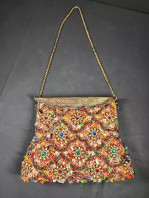 Gorgeous Vintage Embroidered Beaded Jeweled Boho Purse With Chain Made In India • $58