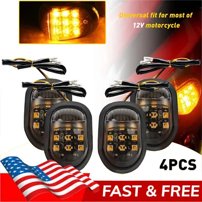 2/4x Universal Motorcycle Black LED Turn Signal Indicators Blinker Amber Light • $11.99