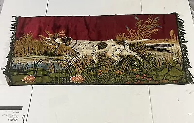 Red Velvet Vintage 1966 Bird Dog Hunting Mallard Duck Fringe Wall Tapestry Italy • $29