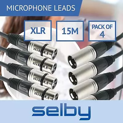 4 Pack Of 15m Balanced Microphone Cables XLR Male To Female Mic Lead • $58