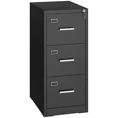 3 Drawer Lockable Metal Filing Cabinet File Storage Organizer W/Key Home Office • £94.99