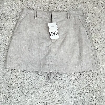 Zara Linen Blend Mini Skirt Skort Womens Size L Beige Short • $26.99