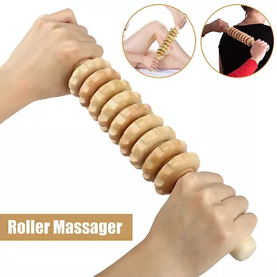 Natural Wood Roller Massager Stick Fascia Trigger Points Long Handle Relief Tool • $11.98