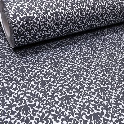 £9.99 • Buy Black Metallic Silver Grey Damask Pattern Textured Vinyl Feature Wallpaper Thick