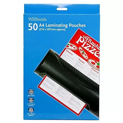 WHSmith A4 Glossy Laminating Pouches 150 Microns Size 210 X 297mm Pack Of 50 • £8.39